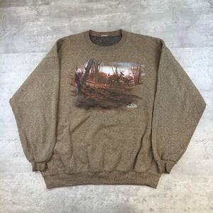 Vintage Terry Redlin Deer Nature Scene Graphic Sweatshirt Brown Mens XL